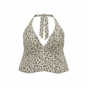 Abound Womens 4X Halter Top Daisy Floral Smocked Cropped Tie‎ Neck